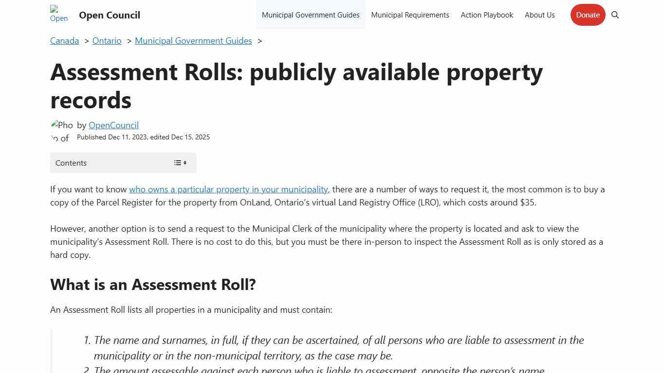 Assessment Rolls: publicly available property records - Open Council